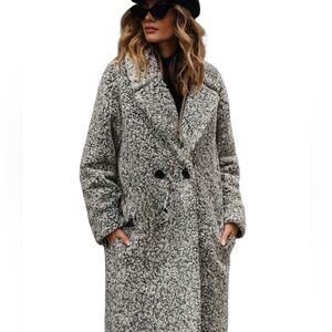 LUCKY BRAND Oversized Grey Sherpa Teddy Coat Faux Shearling Size Large